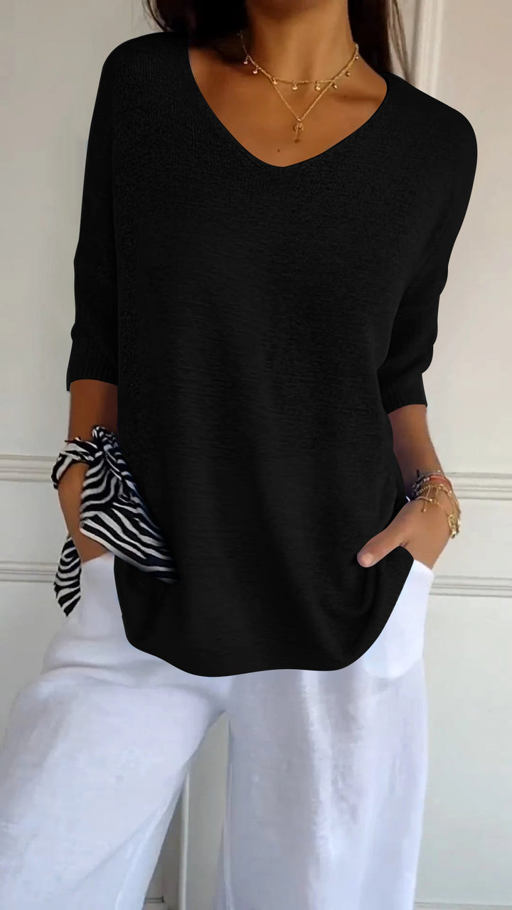 Top de punto liso con escote en V