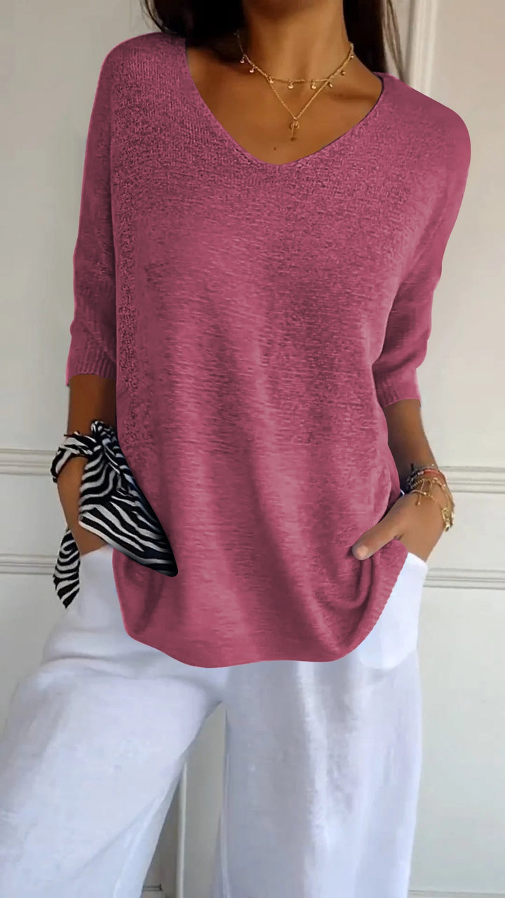 Top de punto liso con escote en V