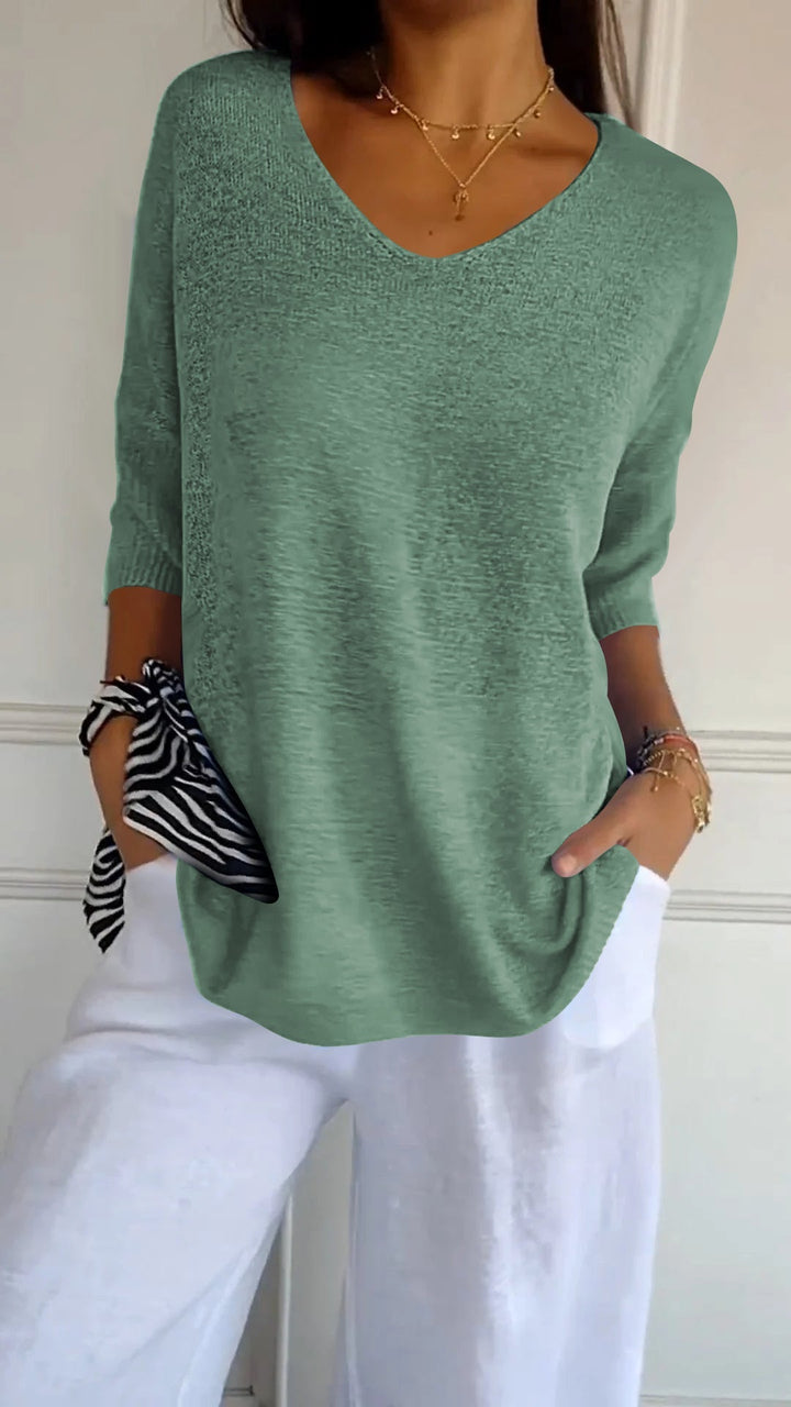 Top de punto liso con escote en V