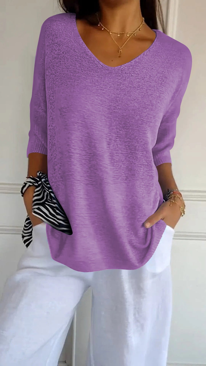 Top de punto liso con escote en V