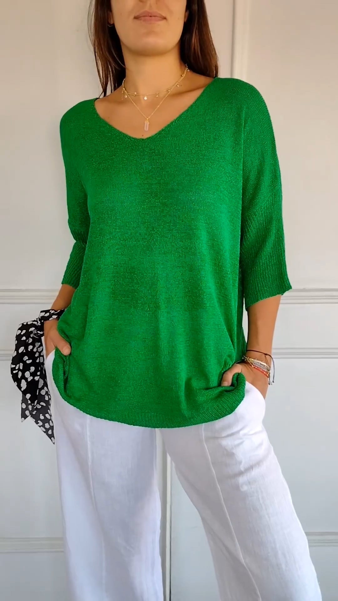 Top de punto liso con escote en V