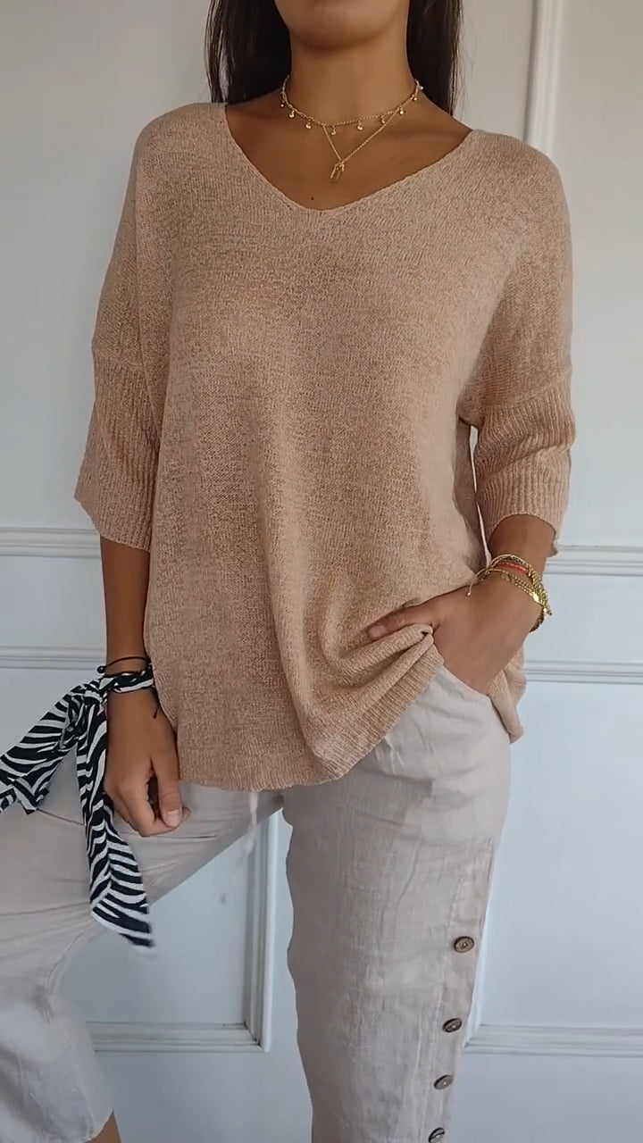 Top de punto liso con escote en V