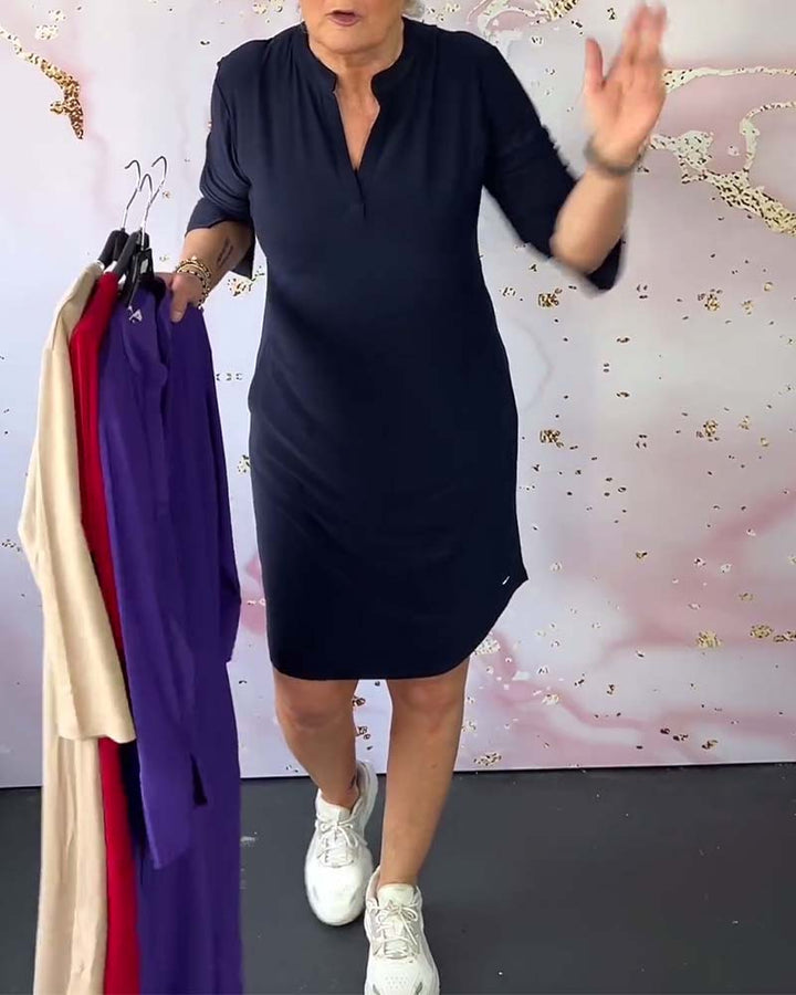Angela | Vestido sólido con escote en V