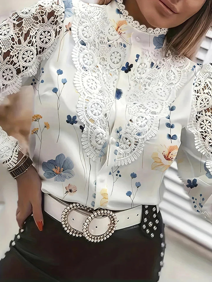 Blusa de encaje con parches de cuello blanco