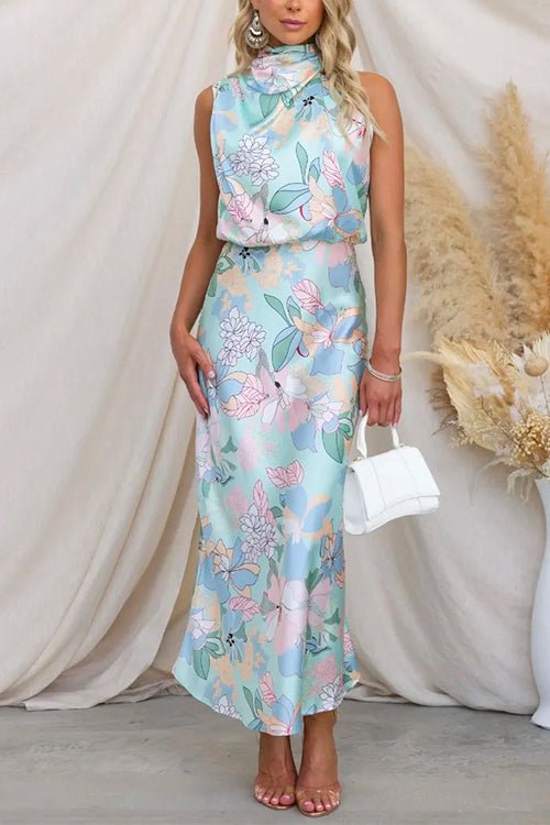 Georgia™ | Vestido Maxi de Satén Impreso