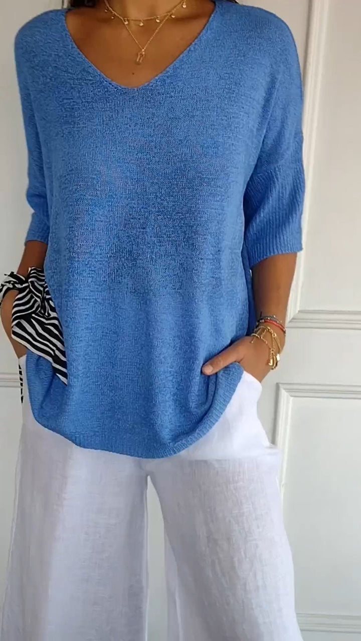 Top de punto liso con escote en V
