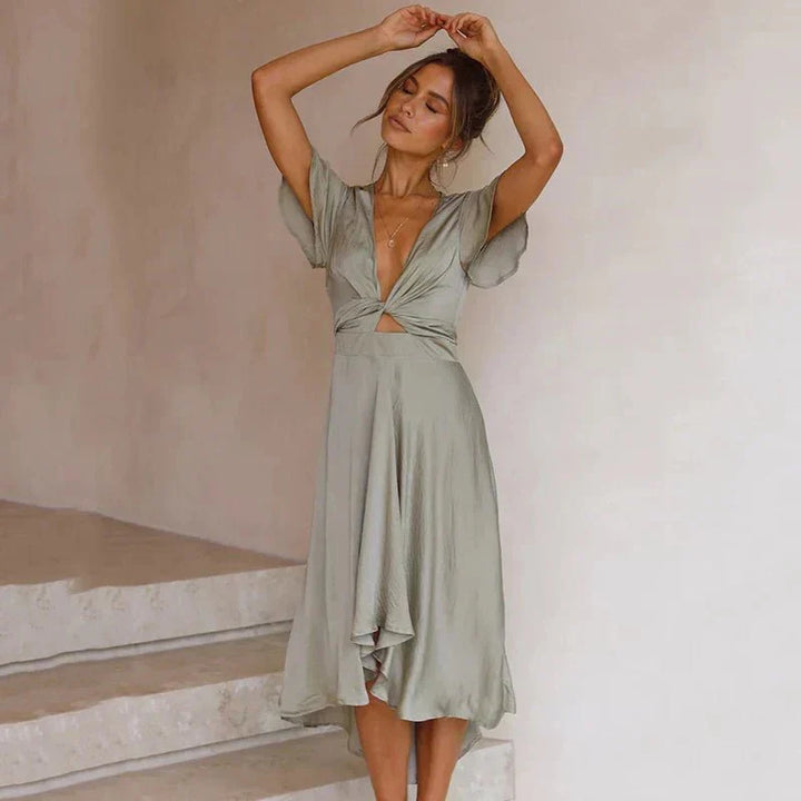 Rosella™ | Elegante vestido midi de manga flutter